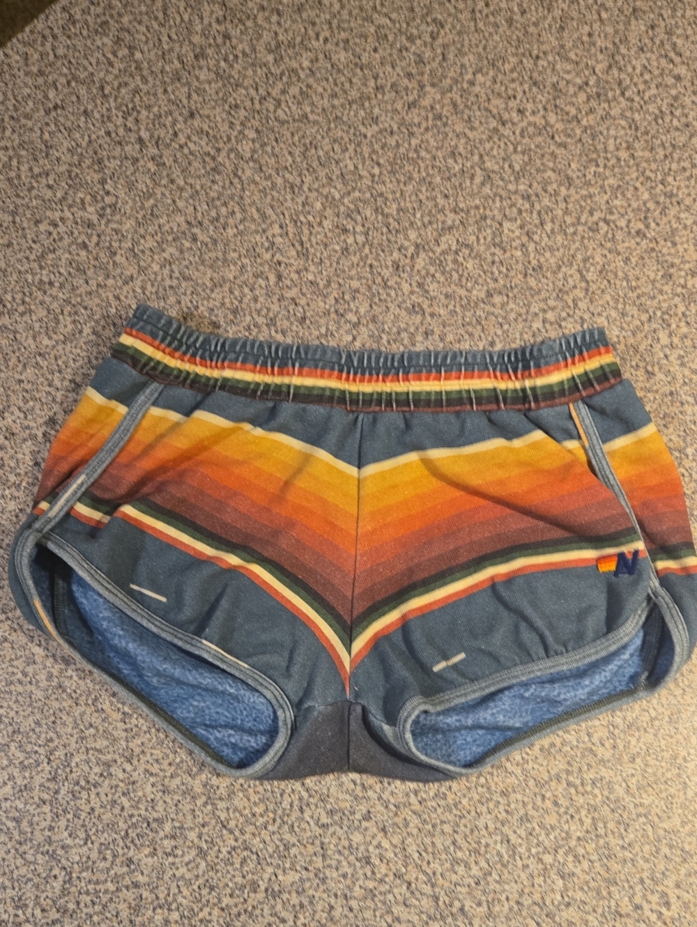 Aviator Nation Rainbow Stripe Blue Charcoal Retro Jogger Shorts M